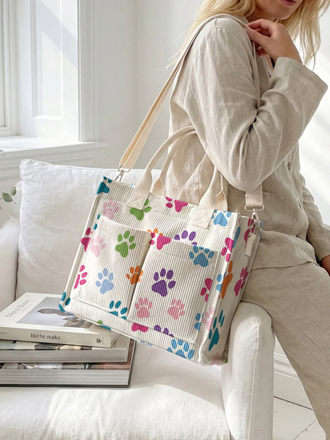 Pattes Colorées | Sac cabas en velours côtelé