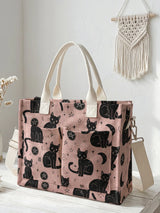 Chats Roses & Étoiles | Sac cabas en velours côtelé