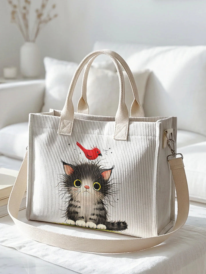 Chaton & Rouge-Gorge | Sac cabas en velours côtelé