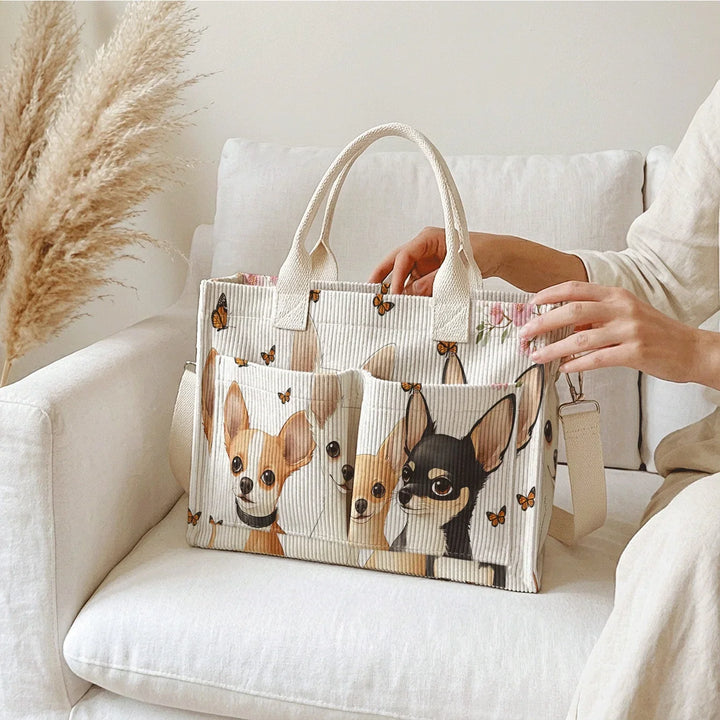Chichi le Chihuahua | Sac cabas en velours côtelé