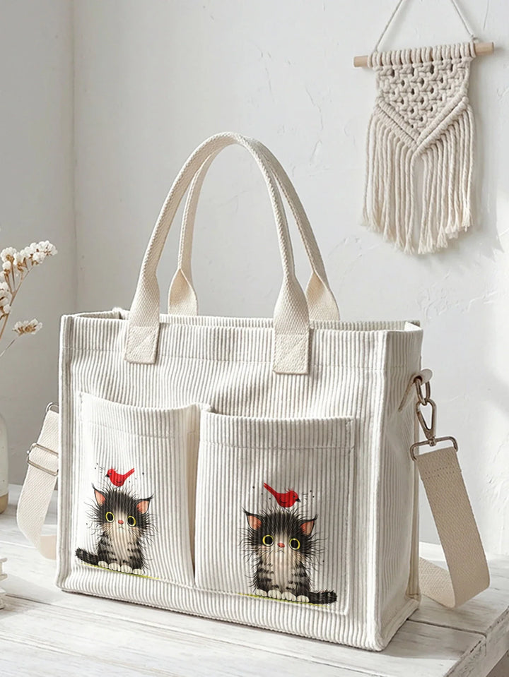 Chaton & Rouge-Gorge | Sac cabas en velours côtelé