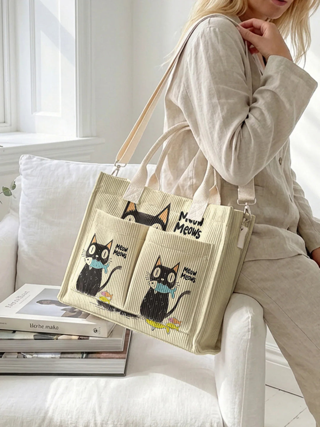 Mimi le Chat Noir | Sac cabas en velours côtelé