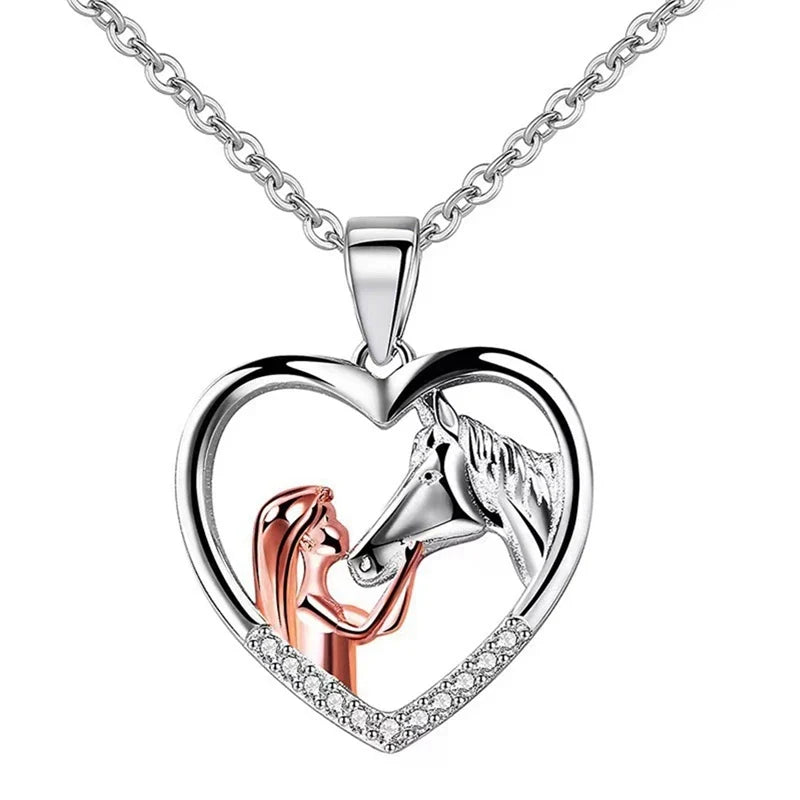 Collier cœur en zircon pour fille avec cheval