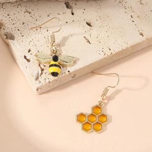 Honeycomb & Bee Drop Earrings – Gold Tone Jewelry for Women