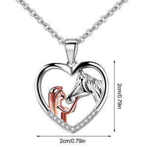 Collier cœur en zircon pour fille avec cheval