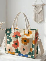 Fleurs sur Beige | Sac cabas en velours côtelé