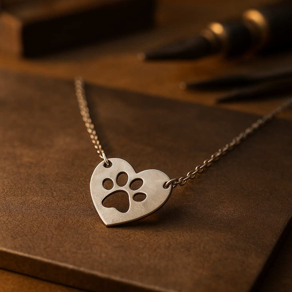 Silver Heart & Paw Pendant Necklace