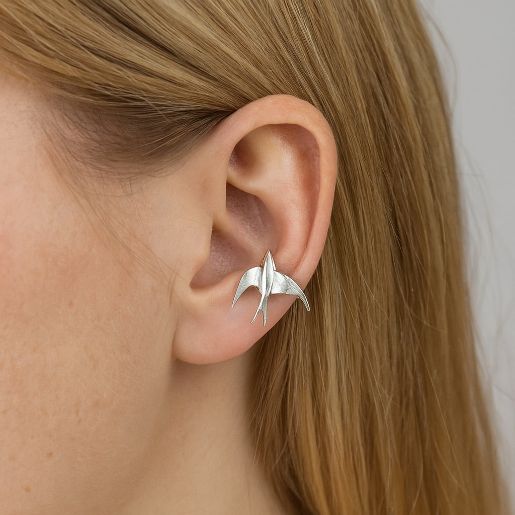 Beautiful Silver Swallow Bird Clip-On Earrings