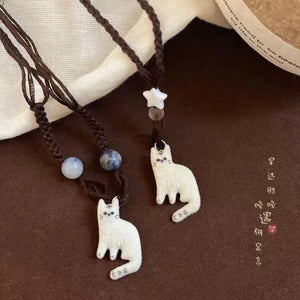 Vintage Cat Star Pendant Necklace