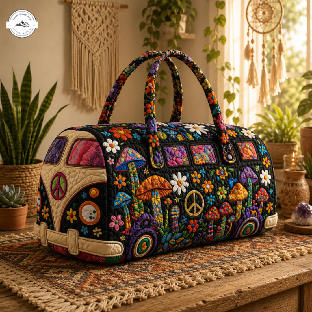 Morgane | Sac de voyage matelassé aux fleurs et champignons bohèmes