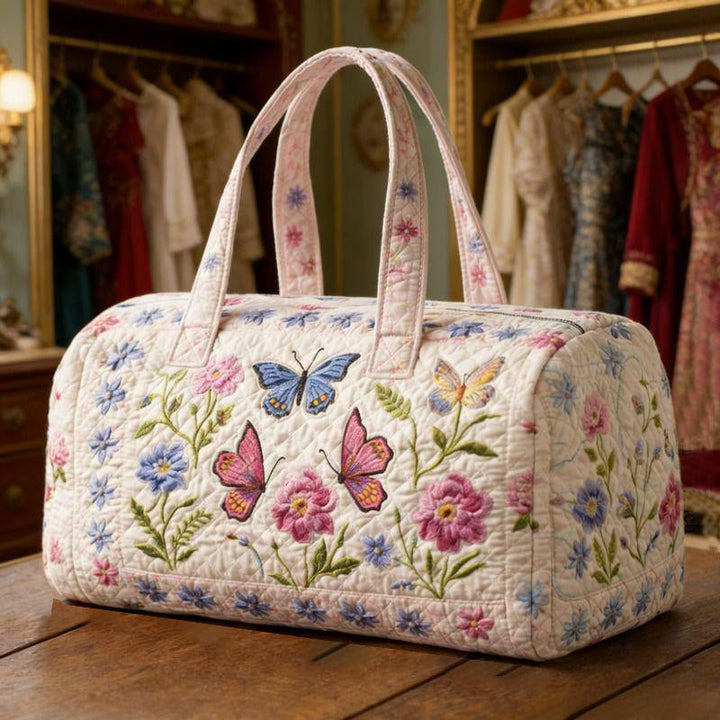 Élodie | Sac de voyage matelassé au papillon fleuri