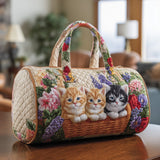 Camille | Sac de voyage matelassé aux chats et fleurs vintage