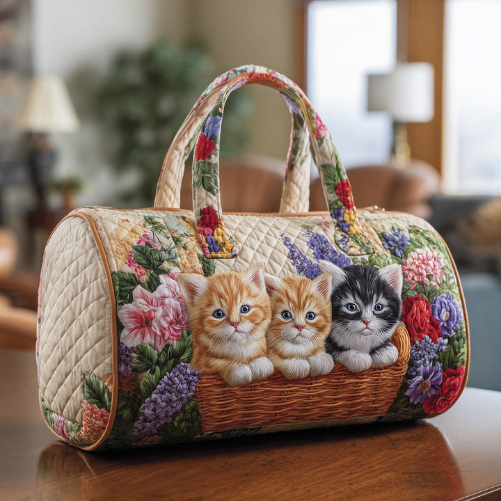 Camille | Sac de voyage matelassé aux chats et fleurs vintage