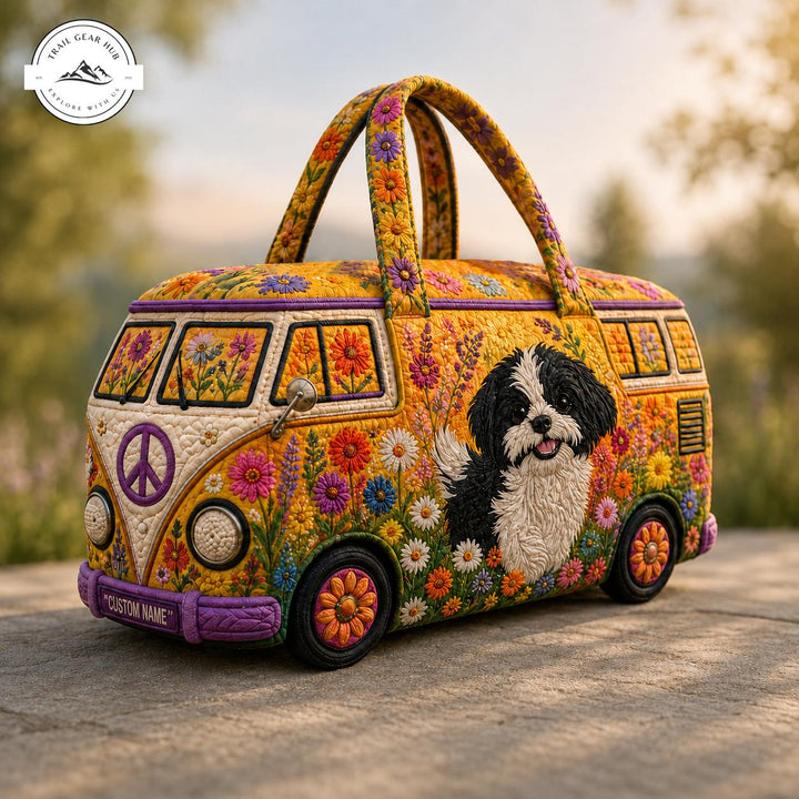 Audrey | Sac de voyage matelassé au Shih Tzu et van fleuri