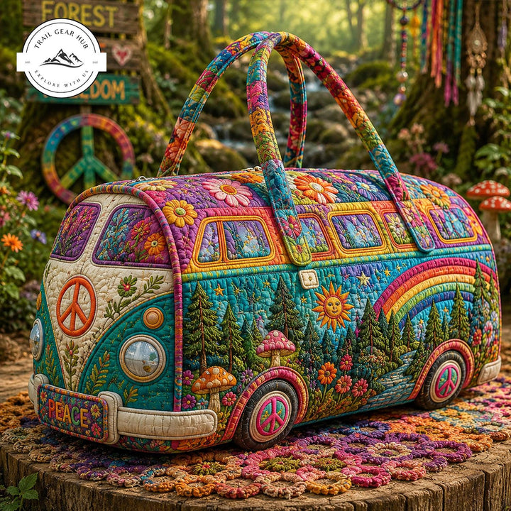 Michelle | Sac de voyage matelassé au symbole de paix hippie
