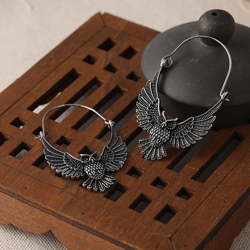 Vintage Bohemian Owl Statement Earrings