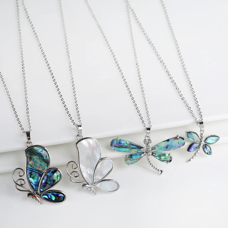 Natural Shell Butterfly Pendant Necklace