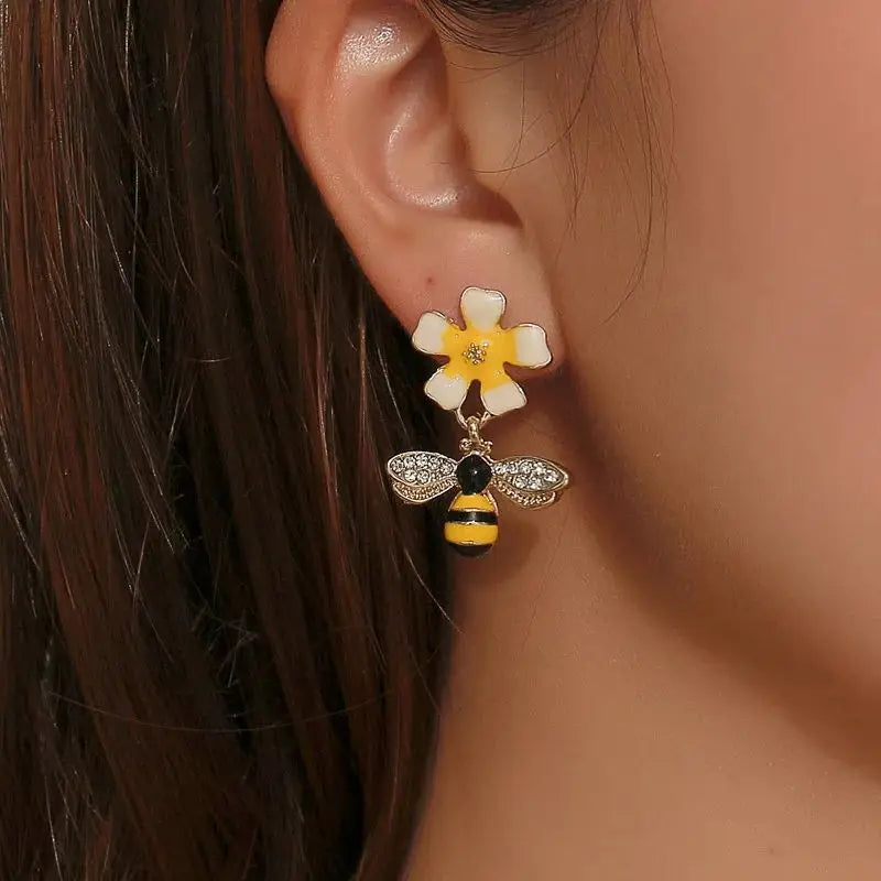 Bee & Sunflower Drop Earrings