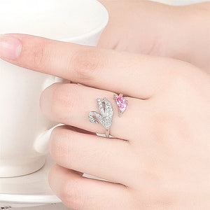 Swan Crystal Ring - Adjustable Rose Gold