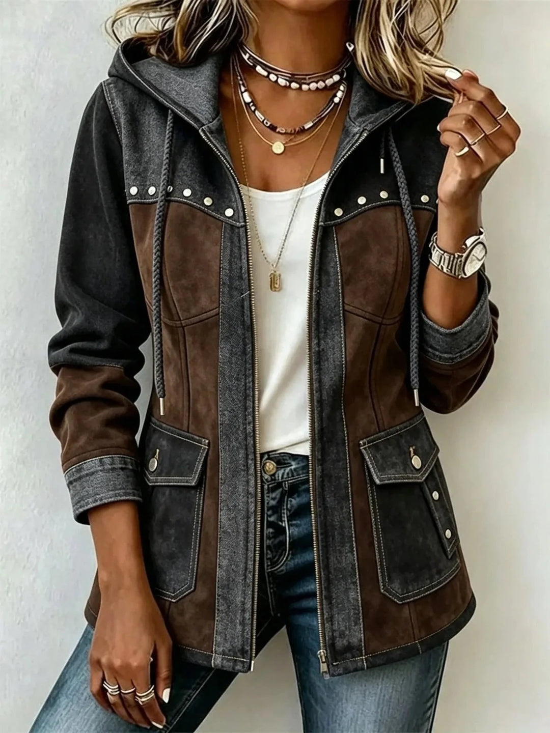 Camille | Veste à capuche style patchwork