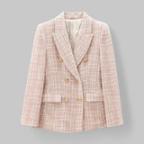 Blazer classique croisé en tweed rose pour femme