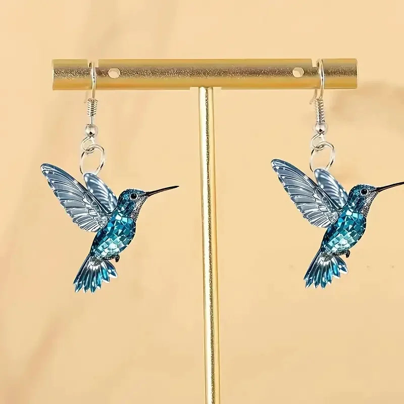 Blue Crystal Hummingbird Earrings