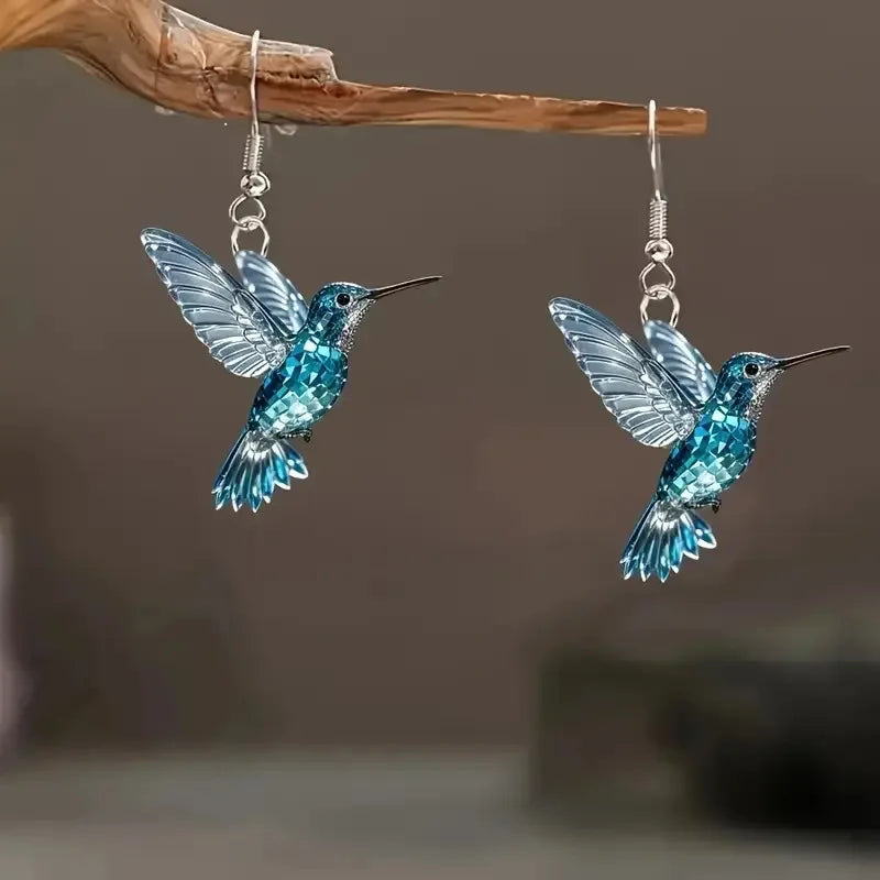 Blue Crystal Hummingbird Earrings