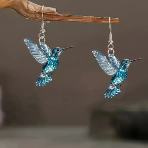 Blue Crystal Hummingbird Earrings