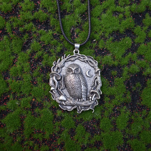 Mystical Owl Moon Mushroom Pendant Necklace