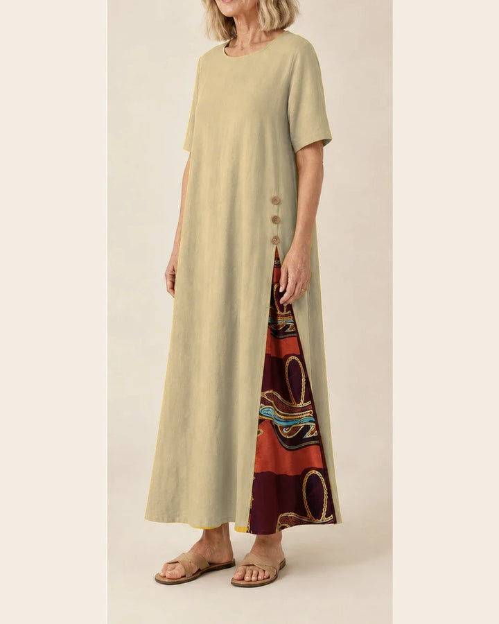 Maurene – Beige | Robe longue décontractée effet lin