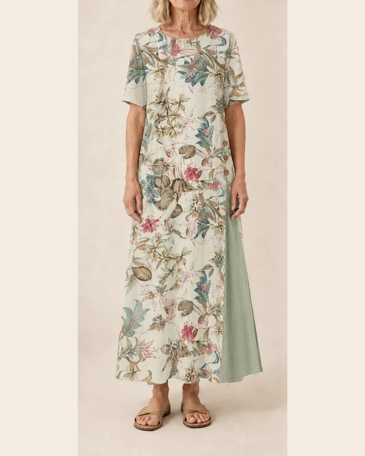 Maurene – Imprimé floral pastel | Robe longue décontractée effet lin
