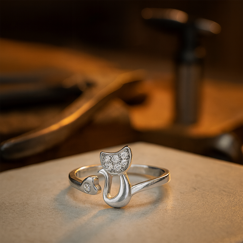 Cute Cat Open Ring – Cubic Zirconia
