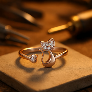Cute Cat Open Ring – Cubic Zirconia