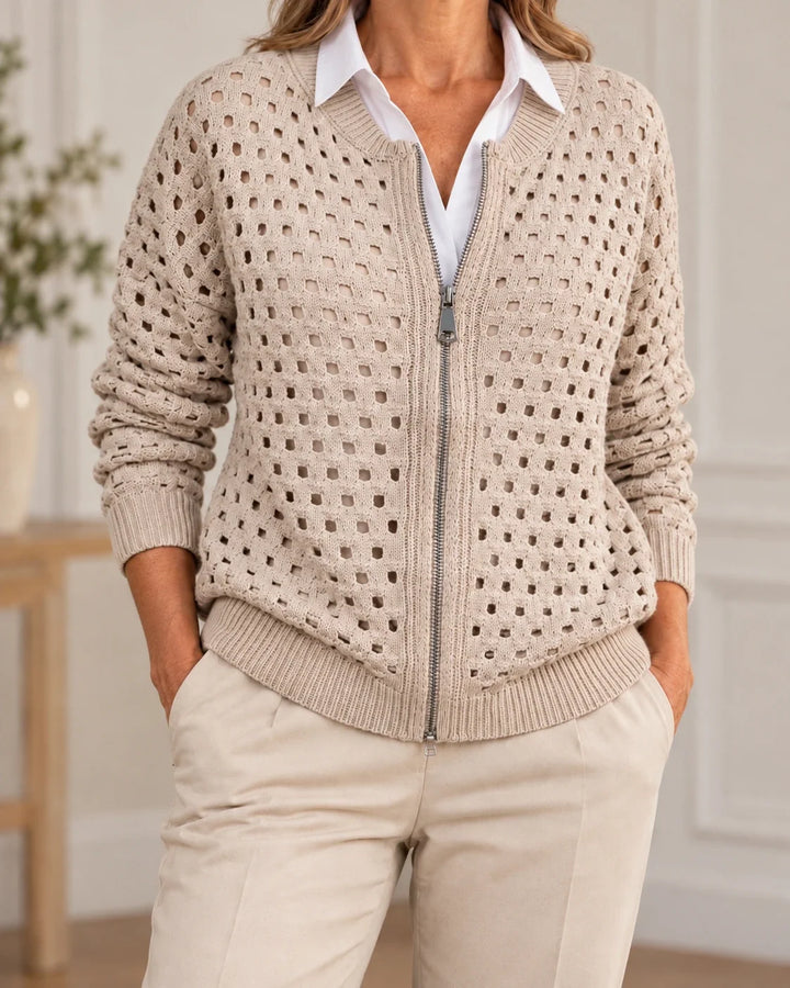Constance | Cardigan zippé en maille ajourée