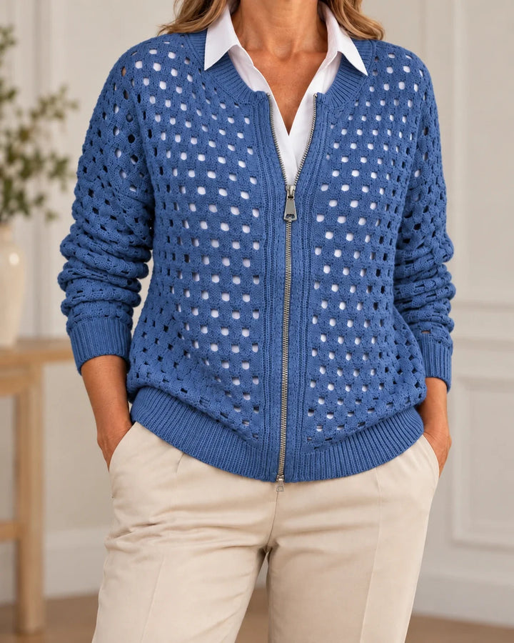 Constance | Cardigan zippé en maille ajourée