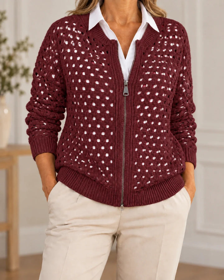 Constance | Cardigan zippé en maille ajourée