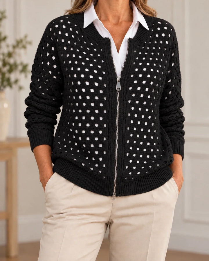 Constance | Cardigan zippé en maille ajourée