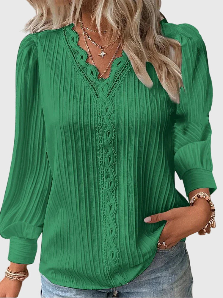 Andrea | Blouse élégante à col en V côtelé