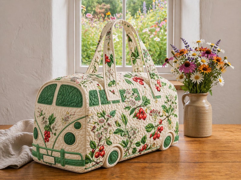 Agathe | Sac de voyage matelassé au van et fleurs sauvages