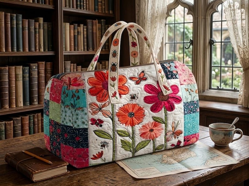 Isabelle | Sac de voyage matelassé aux fleurs champêtres