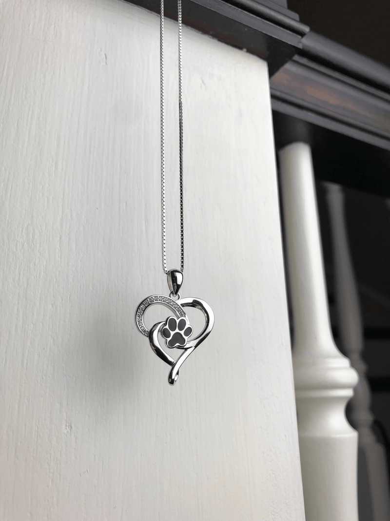Stainless Steel Infinity Necklace with Heart & Paw