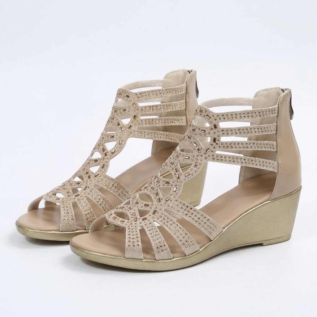 Jeanette | Sandales compensées à strass et zip arrière
