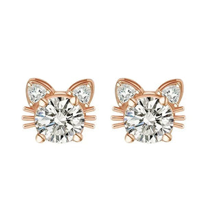 Moissanite Rose Gold Cat Stud Earrings in 925 Sterling Silver