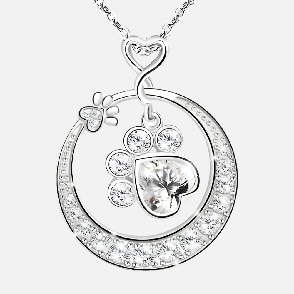 Cute Paw Print Necklace in 925 Sterling Silver with Cubic Zirconia