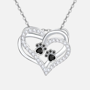 Dog Paw Heart Necklace with Zirconia