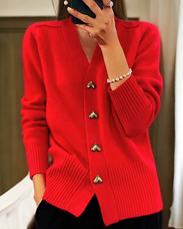 Adele | Cardigan Élégant avec Boutons en Forme de Cœur