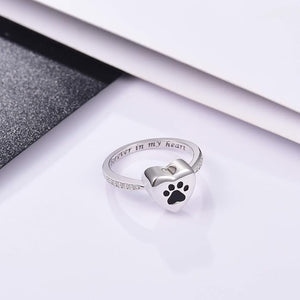 Bague urne avec empreinte de patte et cœur – Bijou funéraire pour animal de compagnie