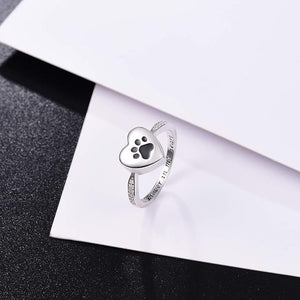 Bague urne avec empreinte de patte et cœur – Bijou funéraire pour animal de compagnie
