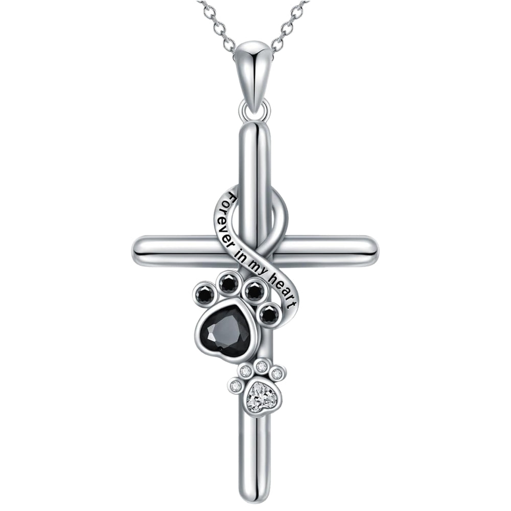 925 Sterling Silver Paw & Cross Necklace