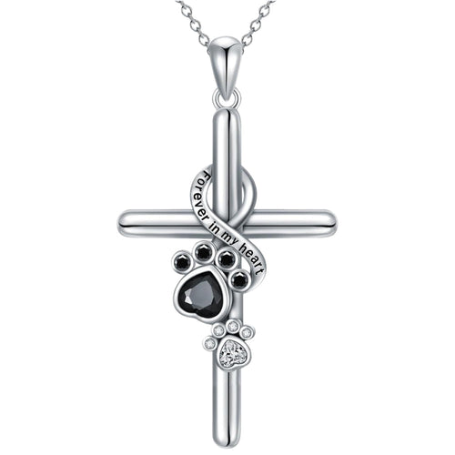 925 Sterling Silver Paw & Cross Necklace